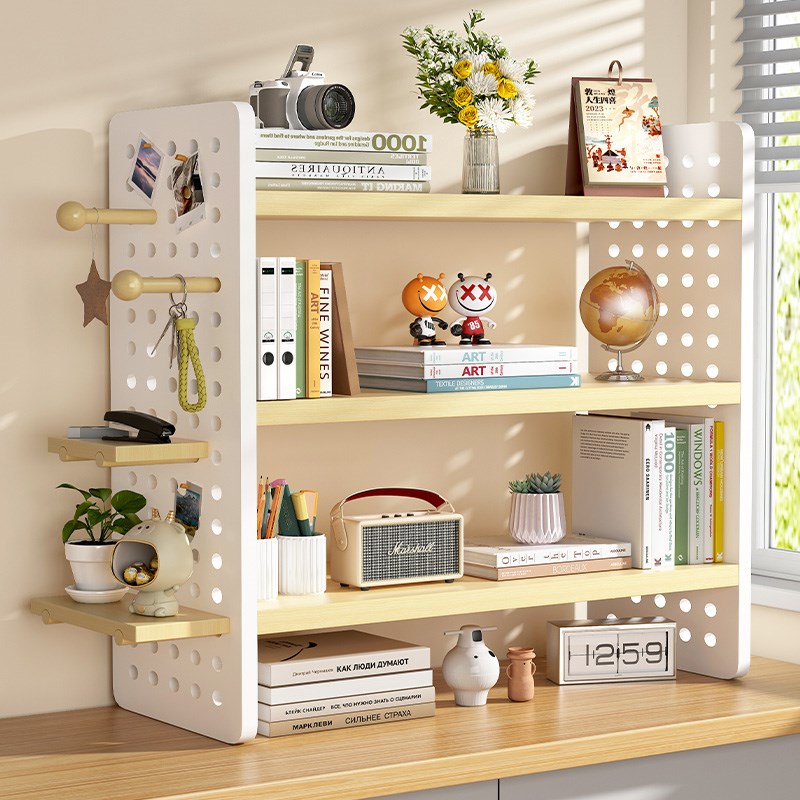 洞洞板家用学习书桌办公室工位收纳多层展示架桌上书架桌面置物架
