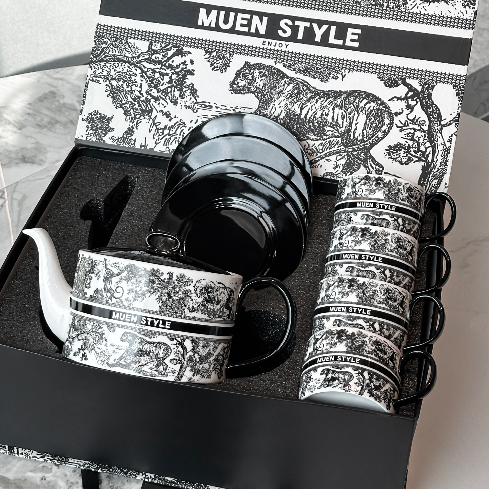 乔迁新居杯子套装轻奢家用客厅陶瓷咖啡杯马克杯水壶茶具杯具礼盒