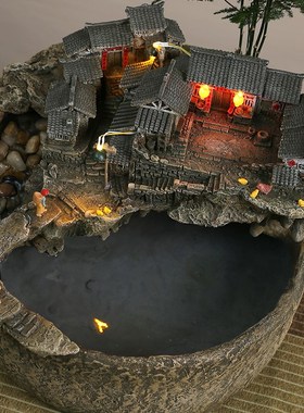 复古怀旧流水摆件循环水鱼缸创意客厅书房茶桌茶几装饰摆设送长辈