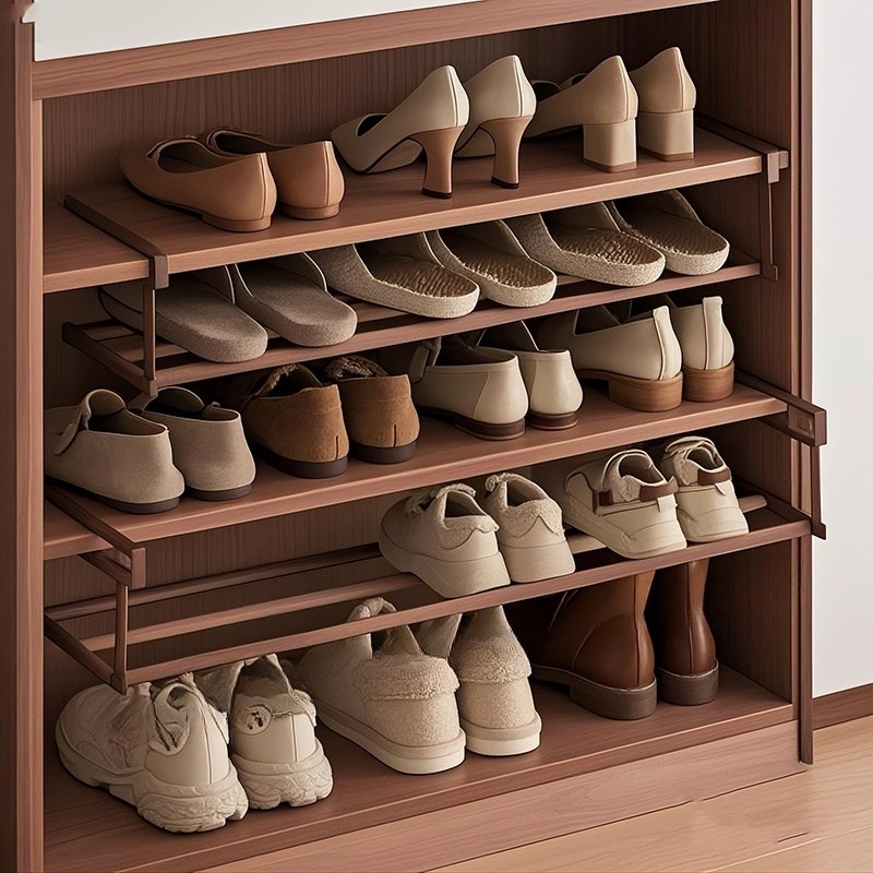 家用悬挂鞋架衣柜内可伸缩放鞋架下挂式免打孔挂篮空间利用置物架