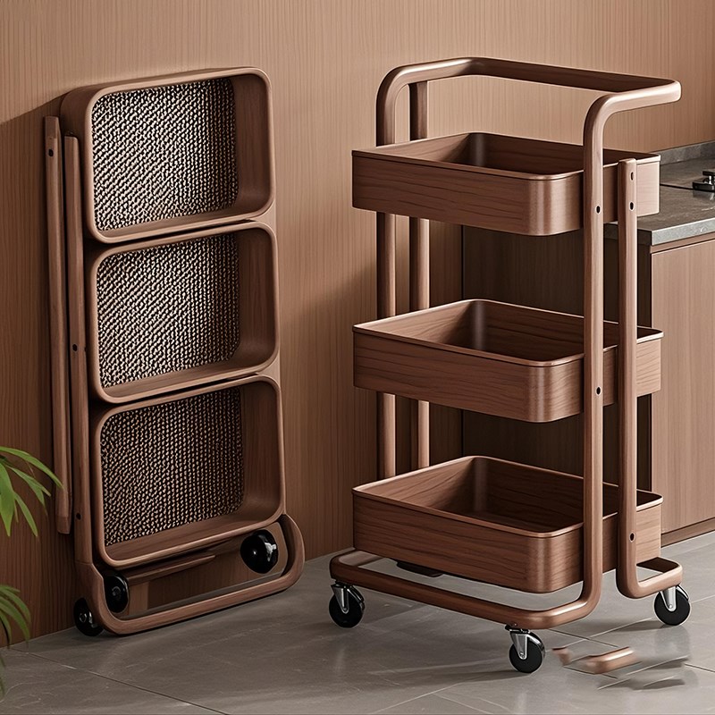 移动边几客厅分层置物小推车落地零食架儿童玩具储物架折叠整理架