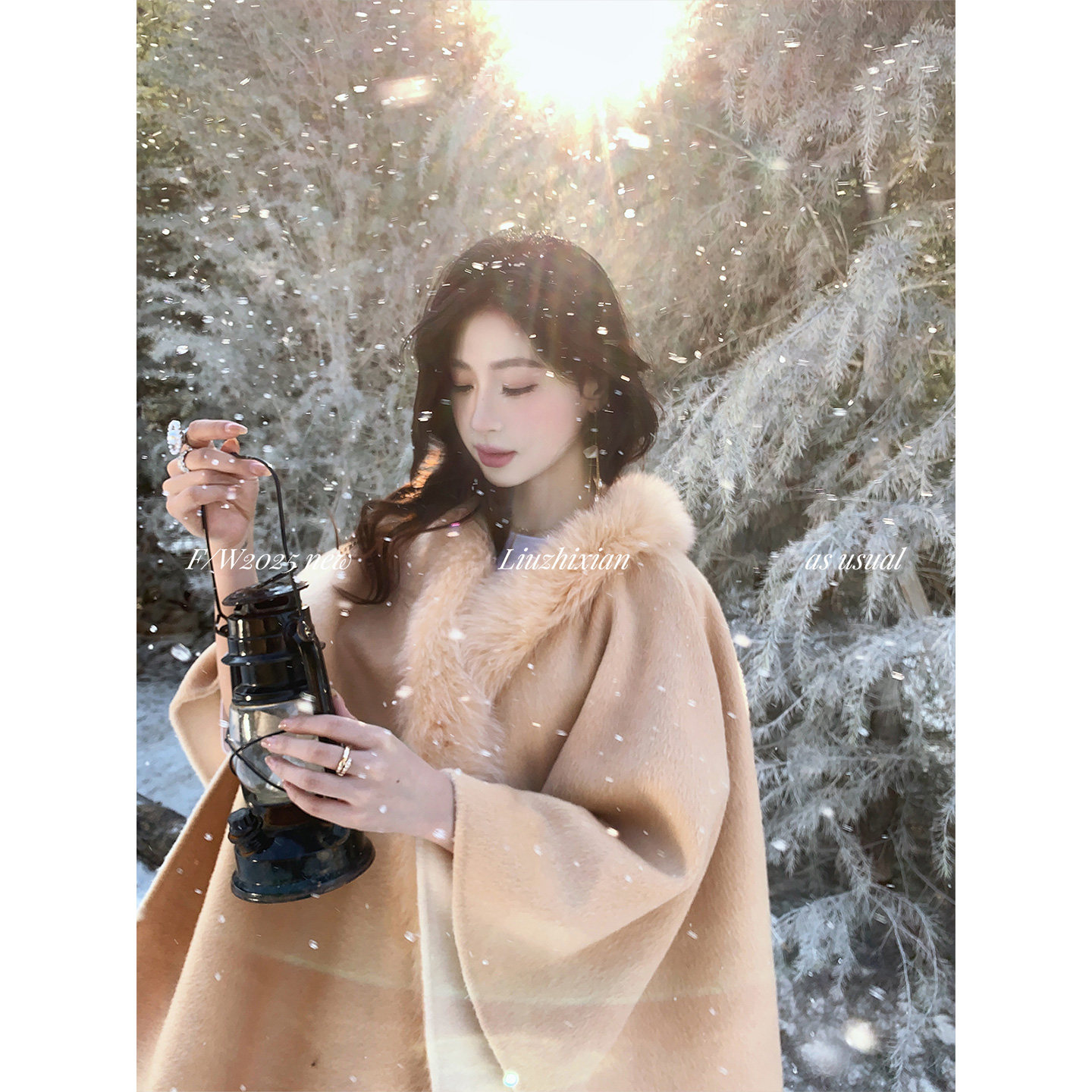 刘智贤【任意依恋】韩系温柔气质氛围感超大摆量狐狸毛全羊毛披肩
