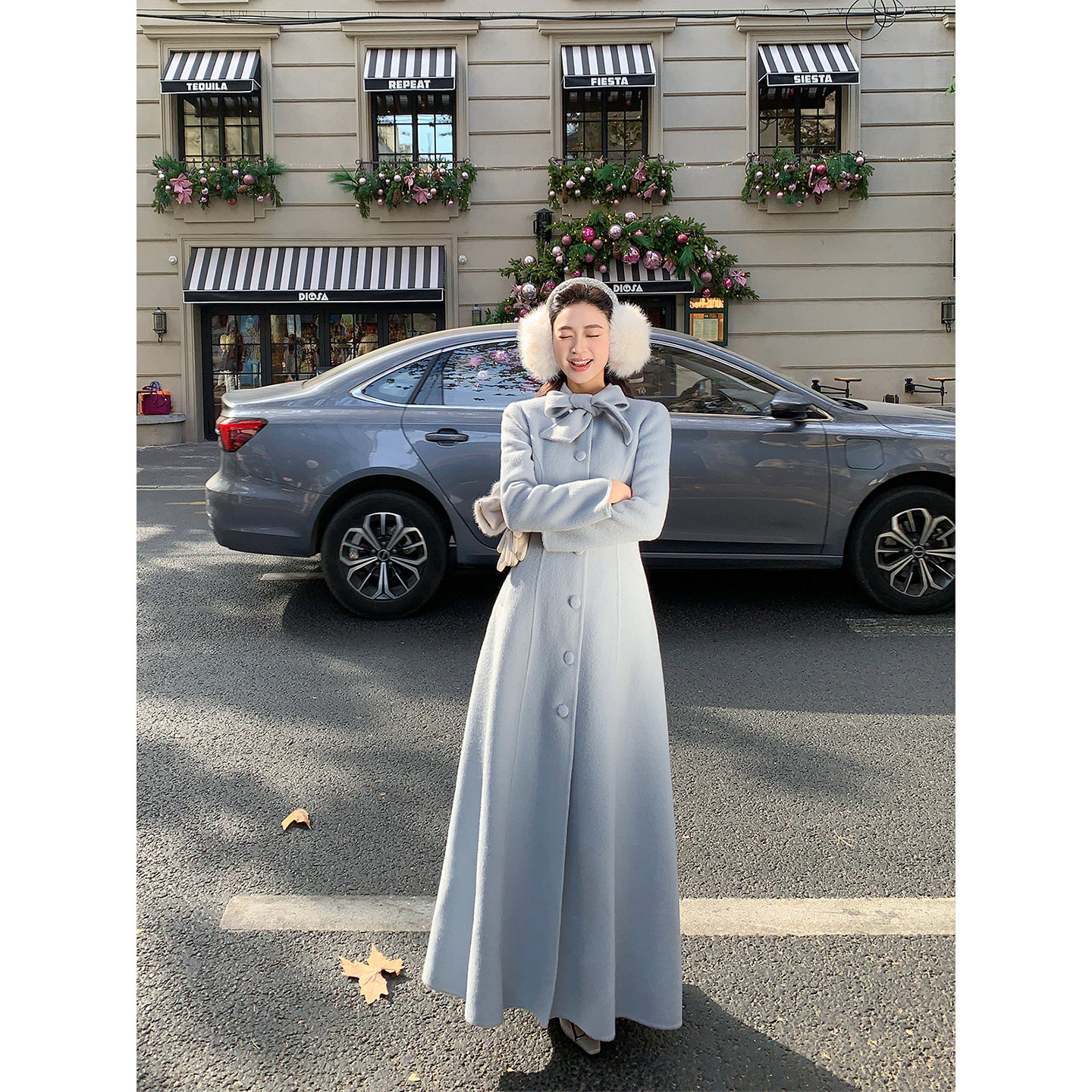 刘智贤【忘了诗的你】首尔恋人蓝色韩女双面呢大衣高级感羊毛外套