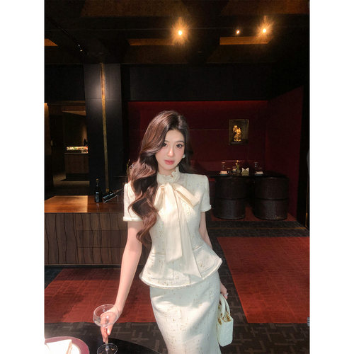 刘智贤【白露星尘 】miu系千金名媛小香风短袖外套+鱼尾裙套装女