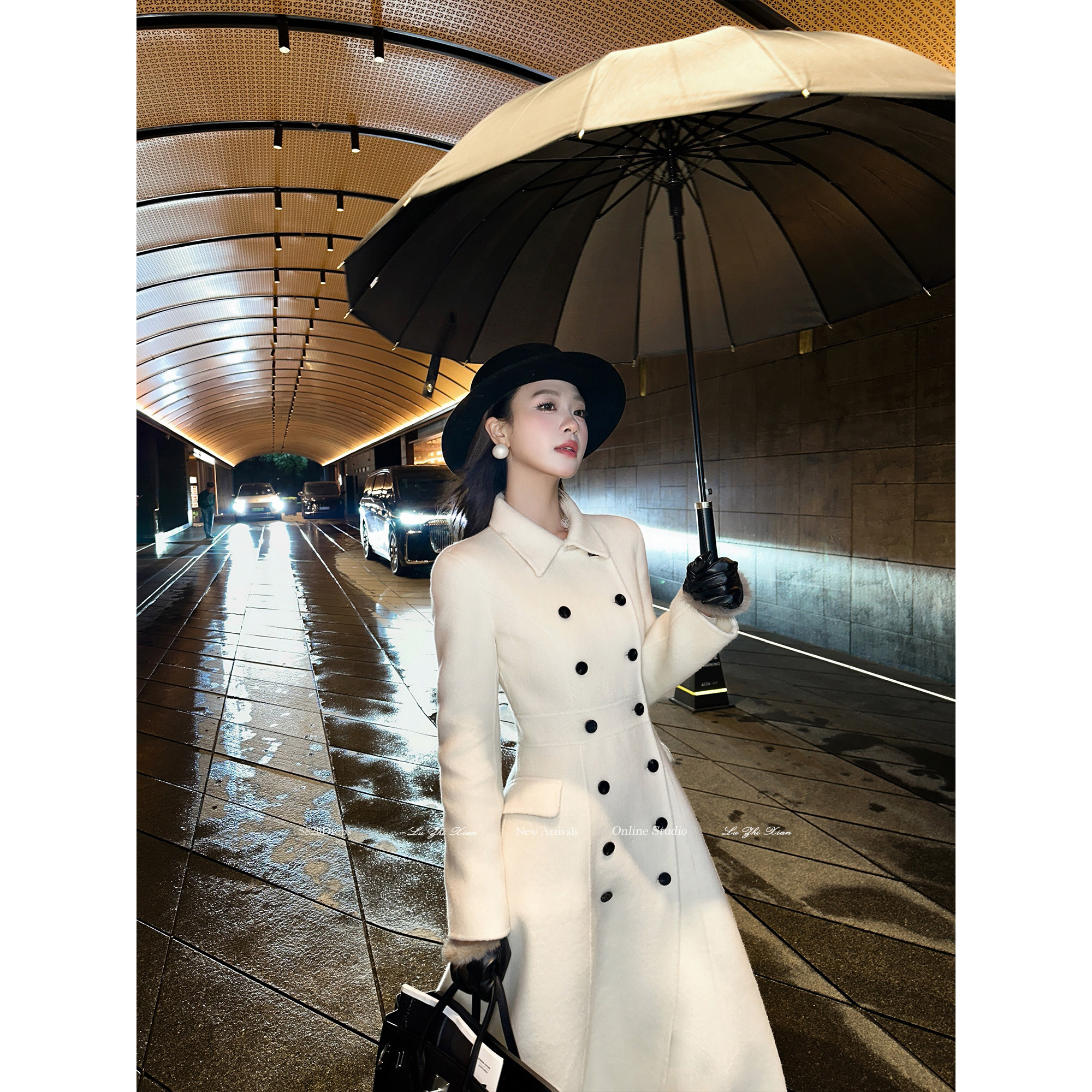 刘智贤【白雪公主】气质大女主复古排扣高腰A字长款毛呢大衣外套