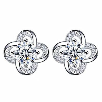 韩版旋转四片叶草花瓣耳钉 女耳饰银配饰幸运幸运草永恒花语耳钉