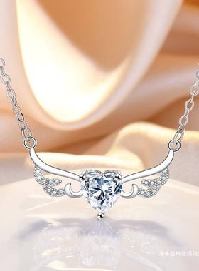 韩版镶钻项链女天使之翼项链海蓝之心项链简约翅膀锁骨链项链首饰