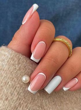 简约白色法式欧美百搭假指甲纯色美甲片假指甲穿戴甲批发nails