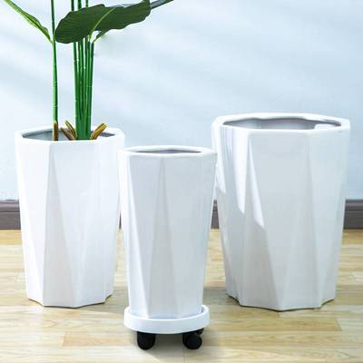 花盆陶瓷大号特大号大口径30以上的花瓶种花盆高款白色绿植客厅大