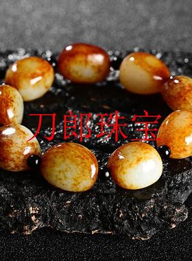 新疆和田玉随形手链原石红沁皮玉手串男女同款老矿玉石高级感送礼