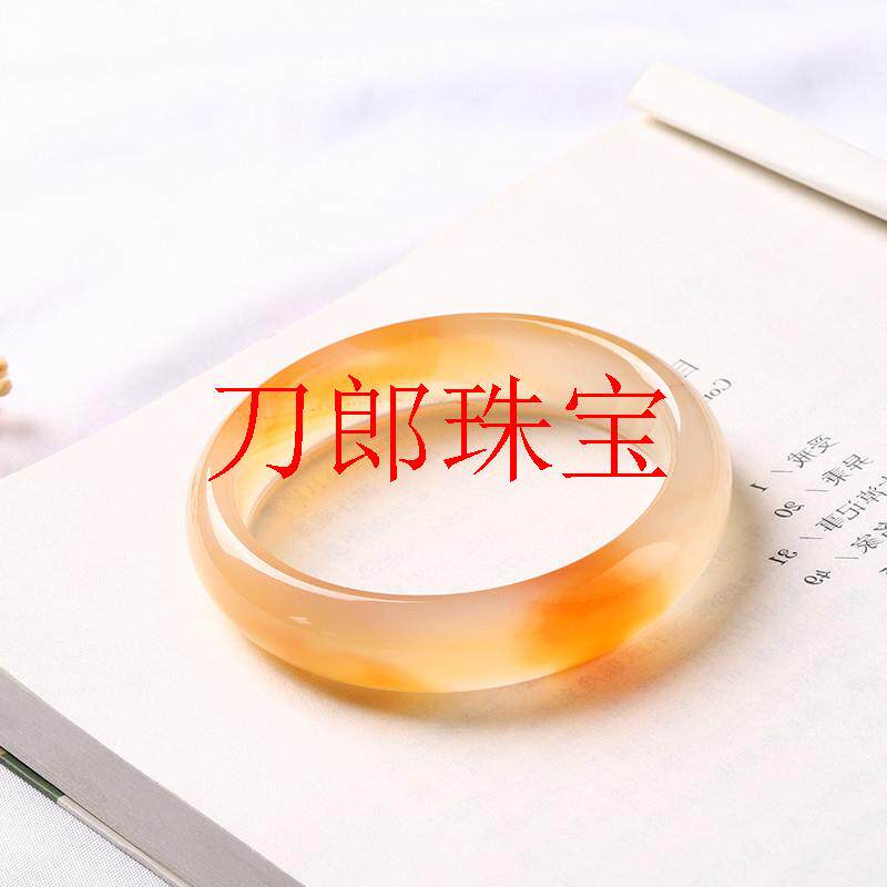 高端冰种玛瑙色俏色玉髓手镯飘蜜糖花招财镯冰糖雪梨色旺夫镯女款