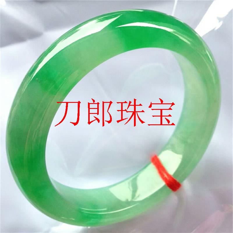 翡翠色冰糯种阳绿手镯飘绿玉石手镯子飘花贵妃玉镯窄款少女款饰品