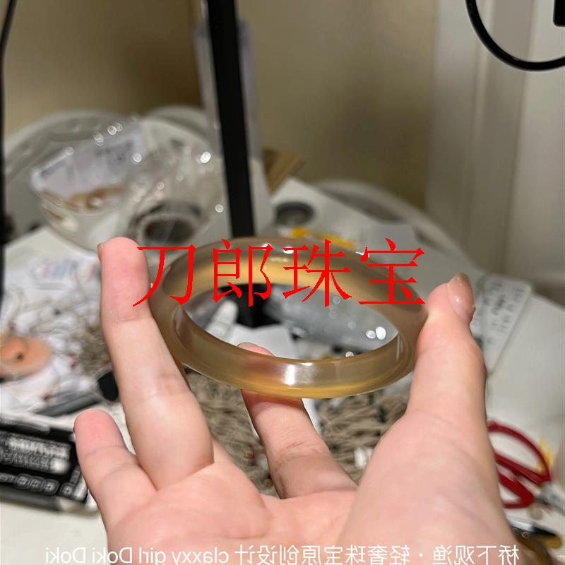 烟灰色手镯子气质玛瑙玉髓手镯冰种香槟金灰色显白款冰透镯子女款