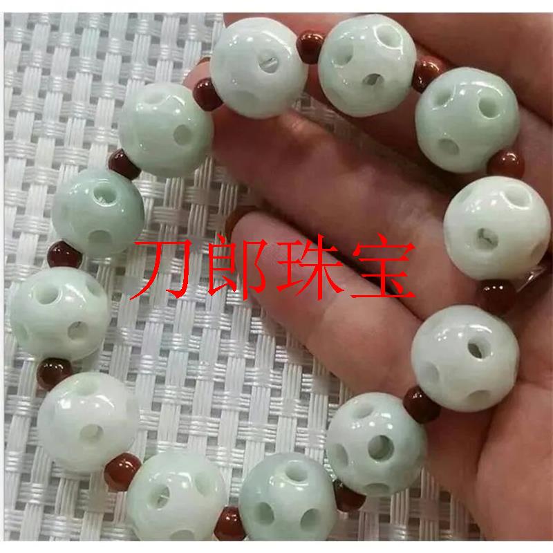 天然翡翠镂空路路通手链男玉器手串手链小众简约个性情侣款手环饰