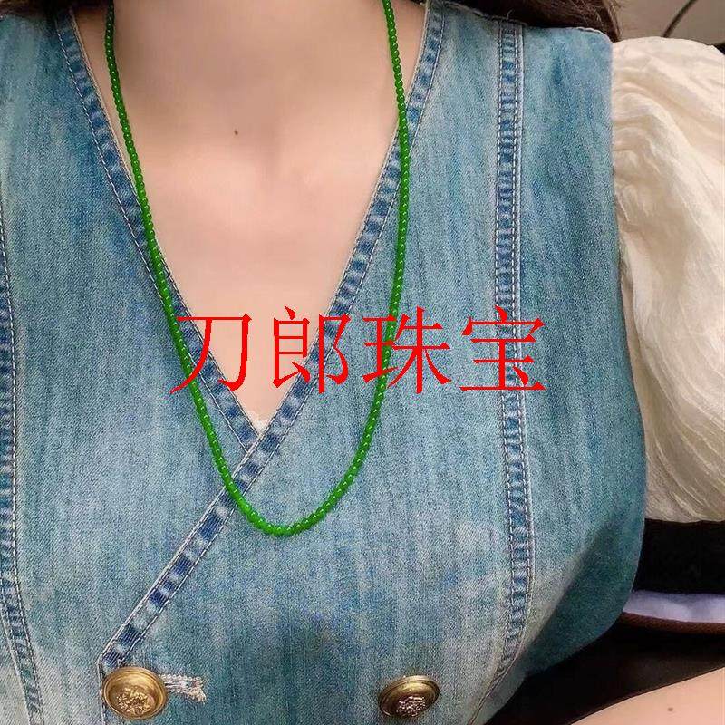 缅甸冰种正阳绿翡翠色圆珠毛衣链缅甸帝王满绿项链小米珠多圈手串
