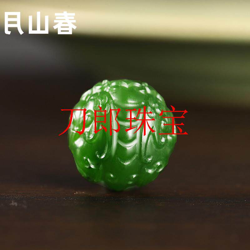 貔貅散圆珠单颗文玩菠菜绿项链吊