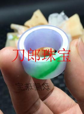 缅甸老矿翡翠色冰糯种春彩扳指紫罗兰戒指精品紫色飘花指环男女款