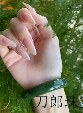 新疆和田玉正圈宽条菠菜绿玉手镯冰底满色碧玉镯子贵妃镯女款饰品