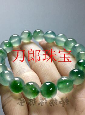 高冰种冰透飘花冰润阳绿圆珠手串