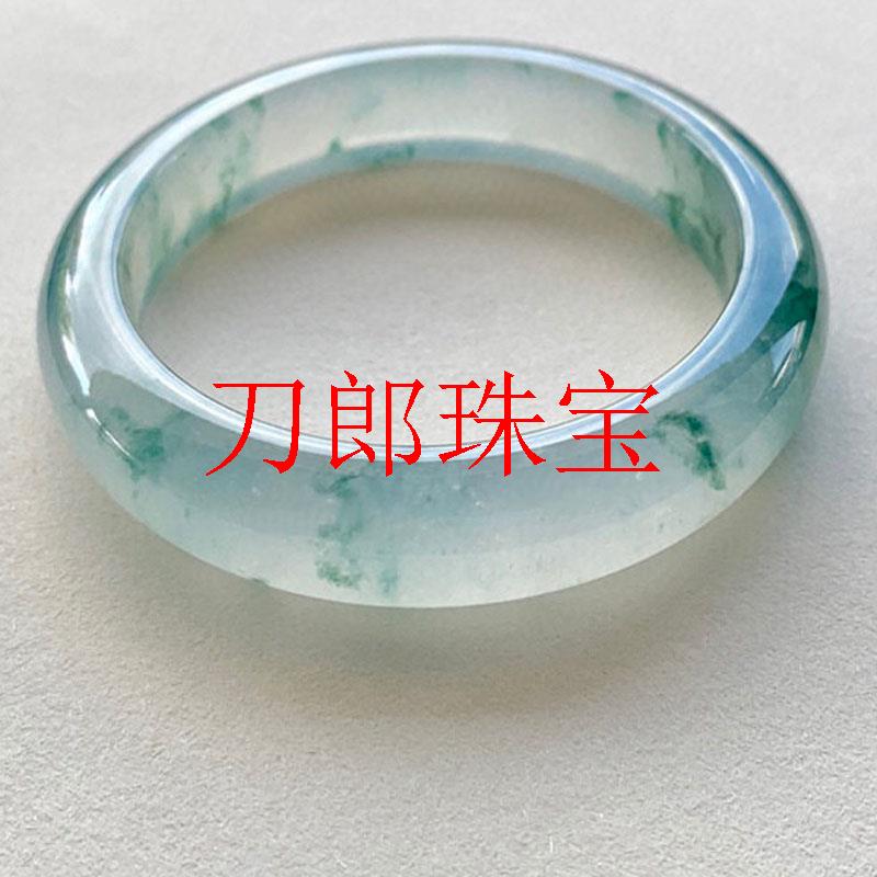 冰种飘花玉镯子处理老坑正圈晴水玻璃种圆条贵妃手饰飘阳绿翡翠色