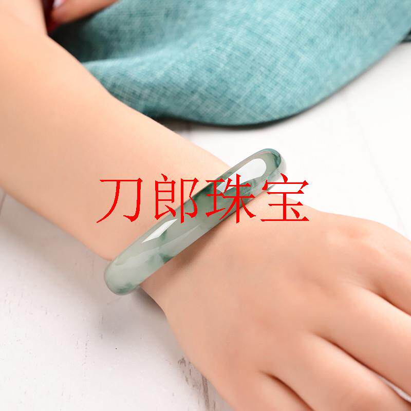 翡翠色正圈玉手镯老坑冰种正阳绿飘花玉镯缅甸大圈口冰糯种贵妃镯