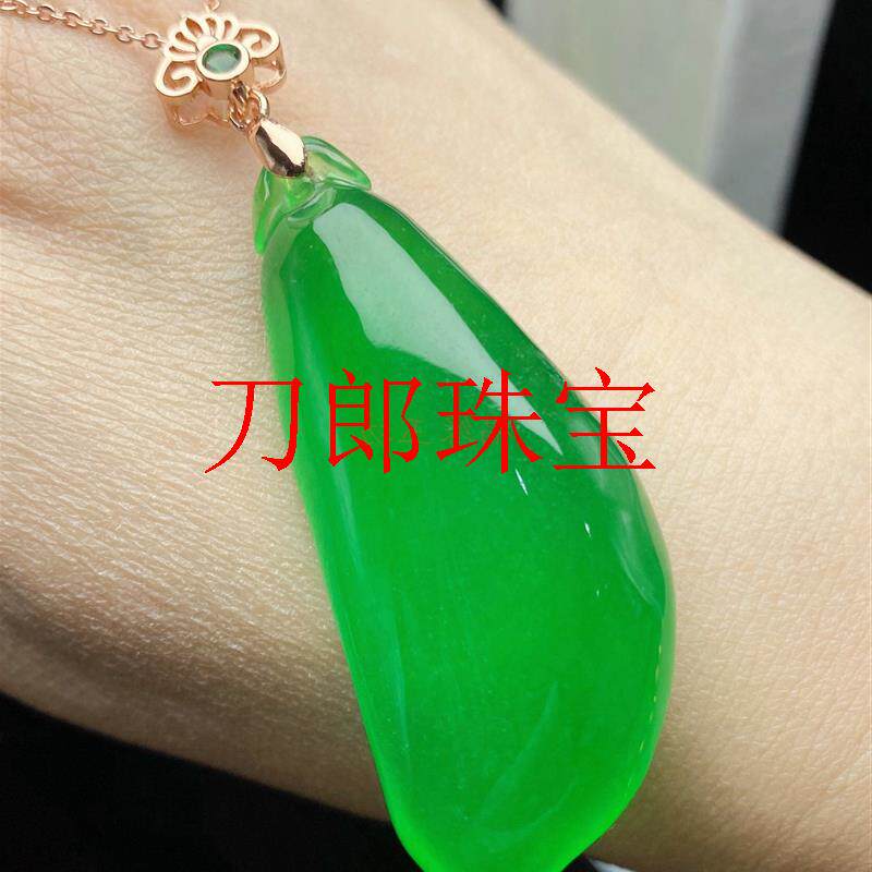 冰种满色正阳绿大福瓜吊坠玉挂件