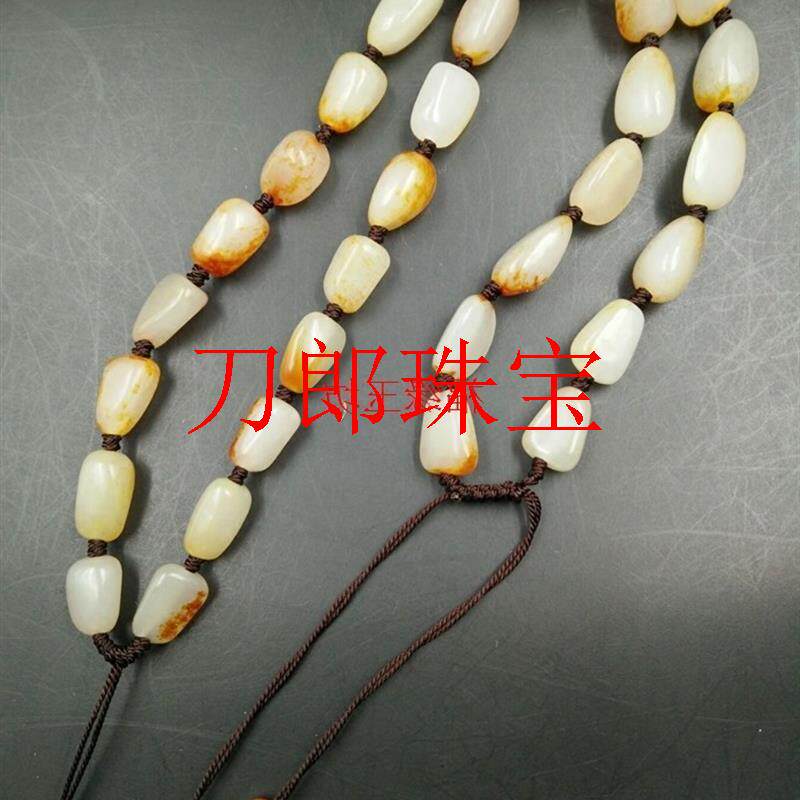 手工编织新疆和田玉项链玉挂绳籽料原石珠子沁黄皮玉坠白玉吊坠链