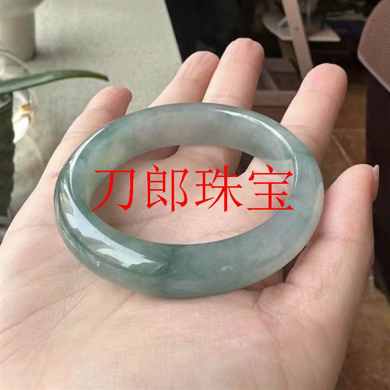 高端缅甸翡翠色手镯冰糯种油青飘花玉贵妃镯浅绿清冷古风手镯女款