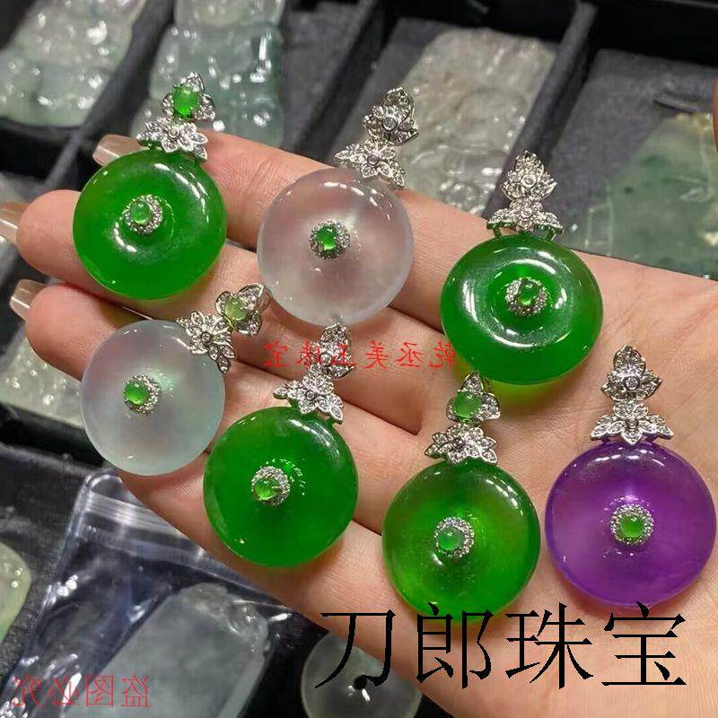 高端款式翡翠色镶嵌阳绿辣绿平安扣观音吊坠高冰玉坠挂件简约大气