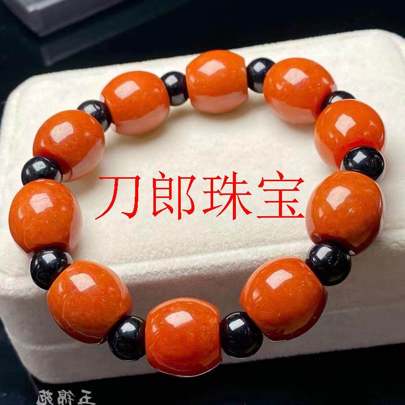 缅甸老坑翡翠色玉石雕刻路路通单圈手链满色红翡柿子红转运珠手串