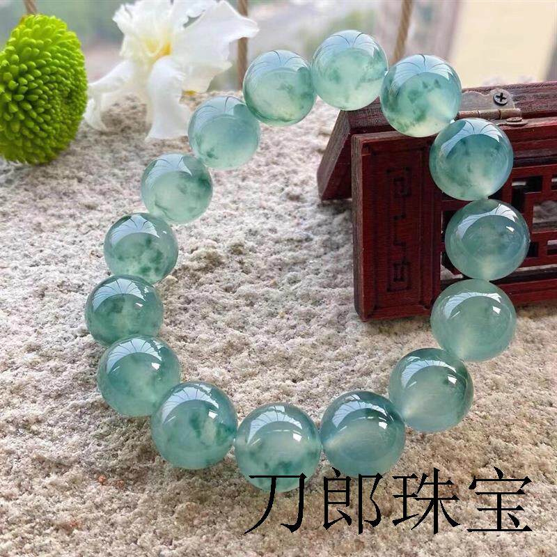 精选缅甸冰种翡翠色手串油青冰飘花蓝水玉手链单圈散珠百搭手饰品