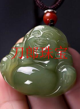 新疆和田玉弥勒佛女士吊坠湖水绿大肚佛公笑佛玉石玉佩毛衣链挂件
