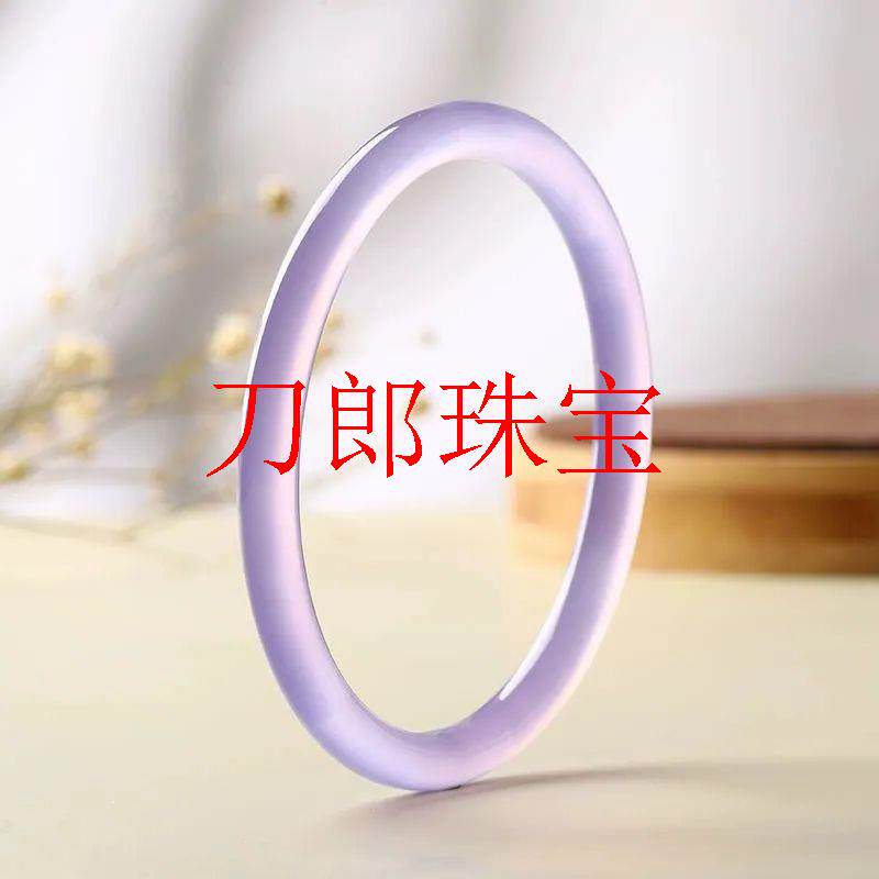 精选紫罗兰玉髓手镯细款少女小圆条冰种薰衣草紫玛瑙叮当美人镯子