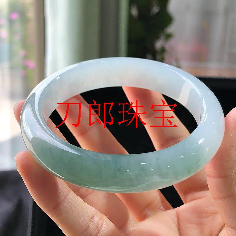 缅甸翡翠色玉石手镯油青手镯女年轻款玉饰品冰糯种半山半水玉手镯