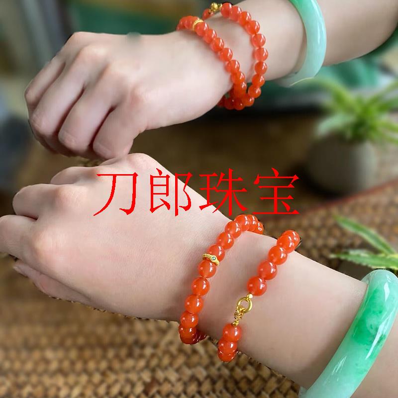 南红玛瑙满色樱桃红保山料圆珠项链女款复古简约锁骨链送妈妈礼物
