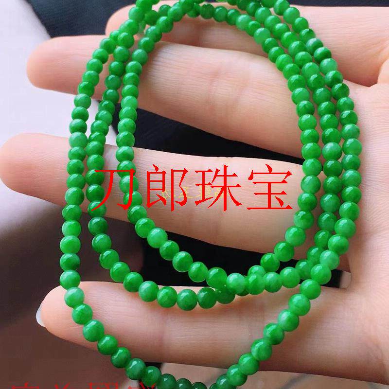 翡翠色手链冰种满绿多圈手串项链毛衣链男女款阳绿色玉挂链民族风