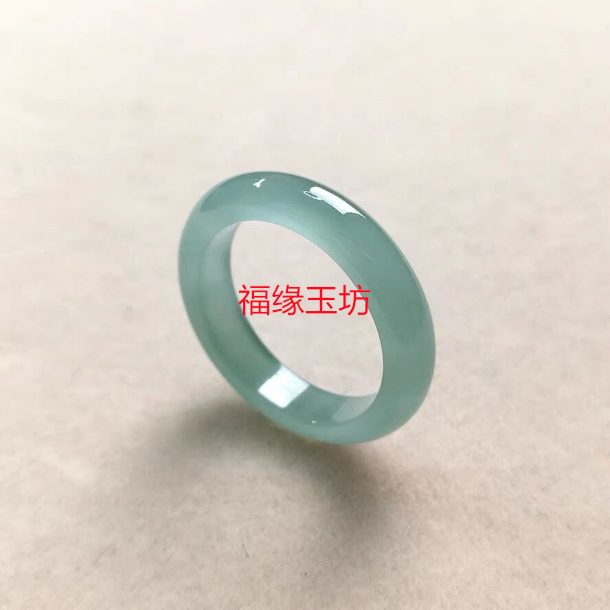 高冰种精选翡翠色蓝水指环细款满绿玉戒指尾戒玉石对戒男女同款