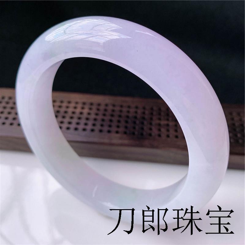紫罗兰翡翠色手镯缅甸冰糯种飘花贵妃玉镯子少女款春彩圆条玉镯子