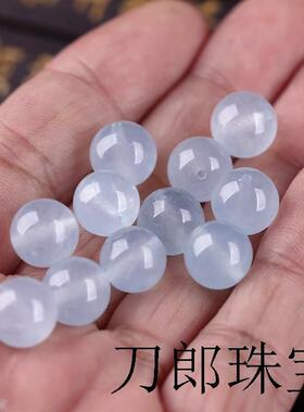 高端缅甸翡翠色玉珠子天空蓝散珠高冰透圆珠手串手链项链百搭配珠