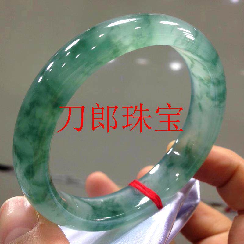 缅甸冰种翡翠色玉手镯女款玉饰满绿透亮飘花年轻少女款送母亲绿花
