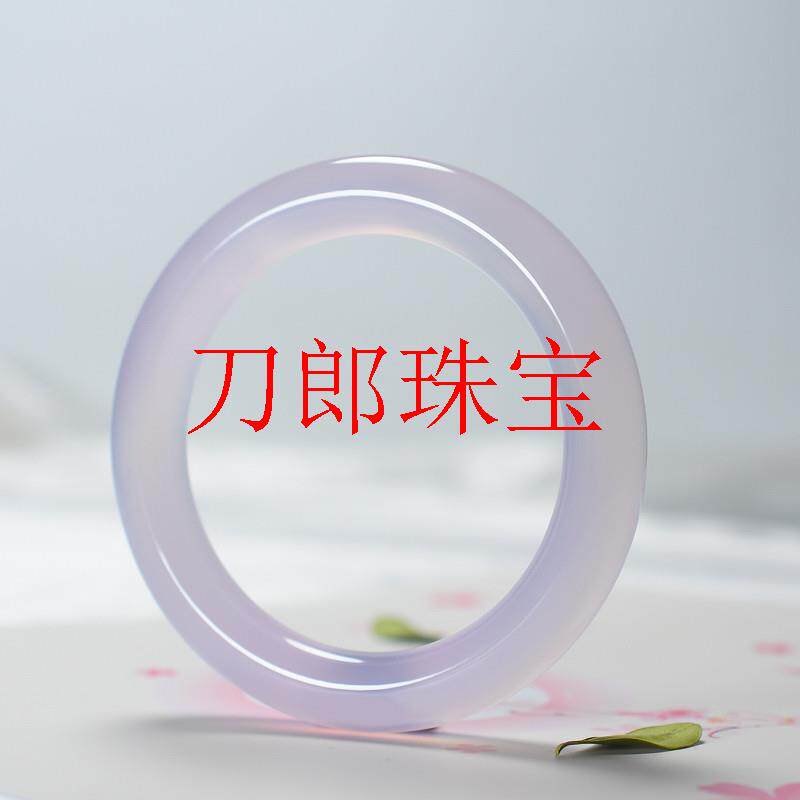 缅甸老坑高端玛瑙冰种翡翠色女款紫罗兰薰衣草浅粉紫圆条玉髓手镯