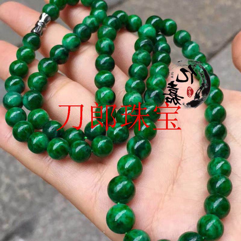 老坑缅甸翡翠色干青多圈手串花青玉链子帝王绿挂件圆珠佛珠毛衣链