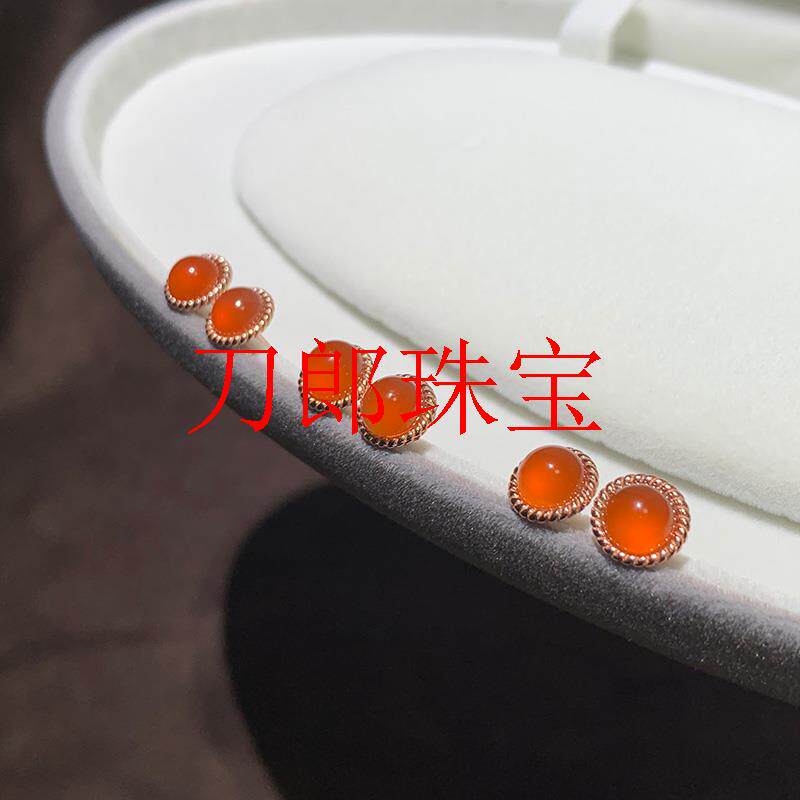 高冰起荧光保山冰红耳钉精选南红玛瑙耳饰高级感银饰少女款送礼物