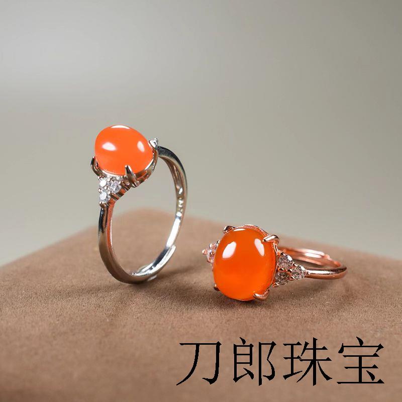 南红玛瑙女款活口925银戒托可调