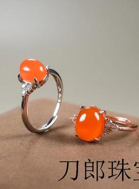 南红玛瑙女款活口925银戒托可调