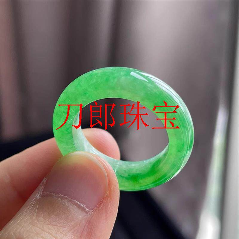 时尚百搭款缅甸老坑翡翠色戒指圈玉石冰种阳绿色高档原创礼物新款