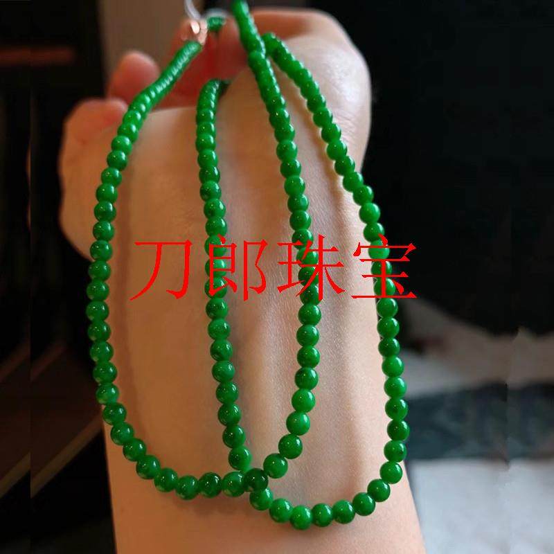 翡翠色正阳绿冰种圆珠帝王绿弹力小米辣珠链满绿女款项链多圈手串