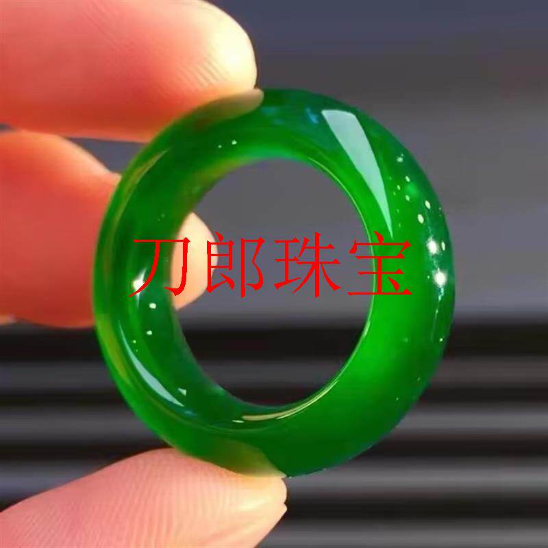 缅甸高端翡翠色戒指高冰种阳绿色戒指满绿指环戒圈飘花尾戒男女款