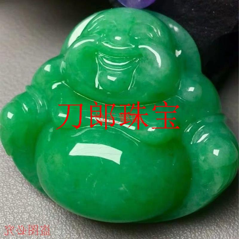 缅甸翡翠色冰糯种佛公玉佛吊坠