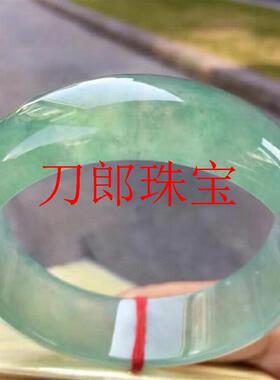 缅甸老坑翡翠色冰种浅油青手水沫玉镯淡绿色飘花小清新女款玉镯子